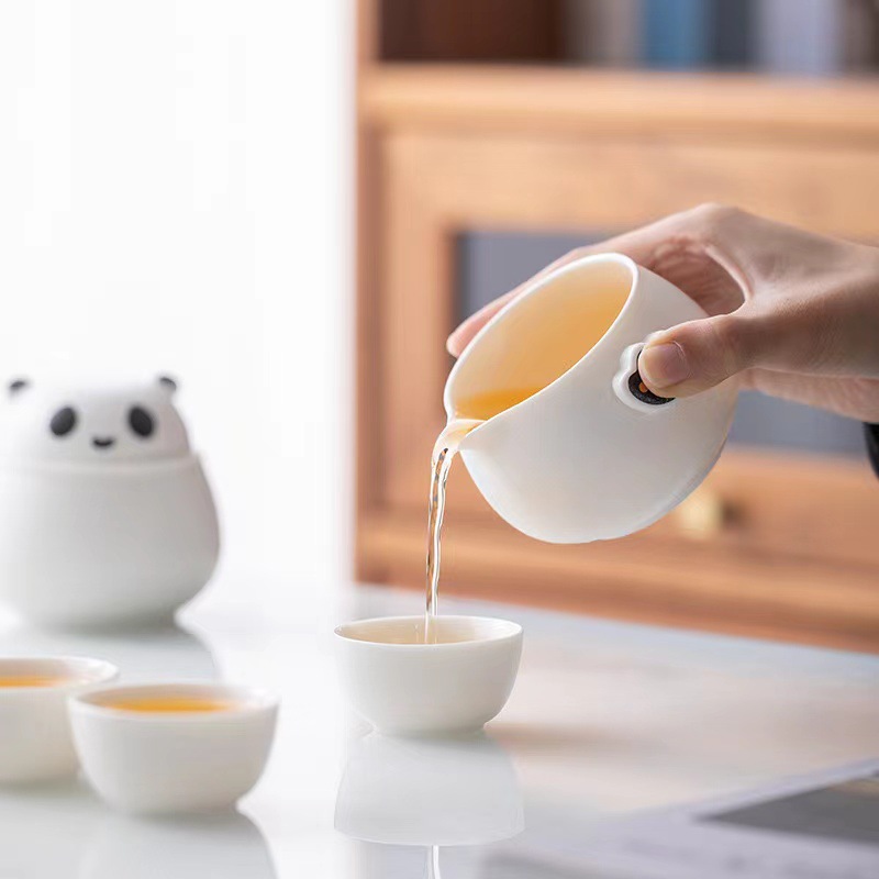 Bộ trà du lịch bằng gốm Sứ Panda Wenchuang Đồng hành Công ty Quà Tặng Hoạt động kinh doanh Hộp quà hàng năm Bộ trà xách tay