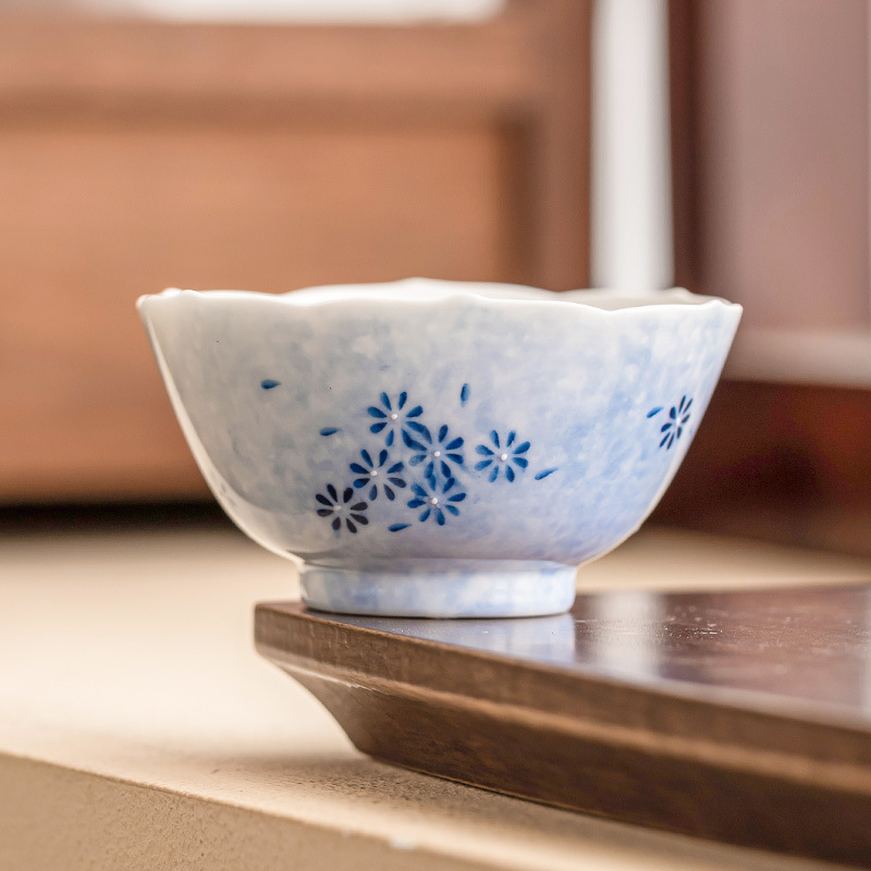 Cốc trà cổ điển màu xám thực vật cốc trà rắc hoa cúc xanh cốc miệng hướng dương cốc chủ nhân gốm sứ gia dụng cốc uống trà cốc trà đơn