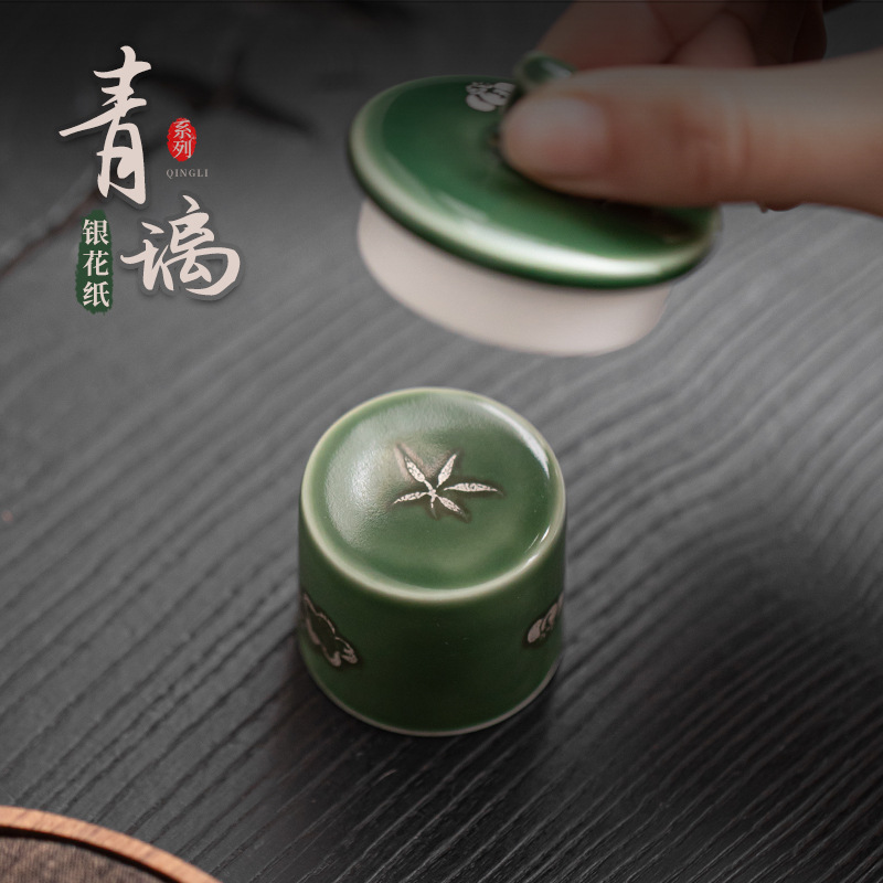 Sui Han Sanyou Mai Song bằng tre màu xanh lá cây thủy tinh đóng nắp nắp nắp ấm trà gốm sứ đóng đệm phụ kiện trà đạo Kung Fu