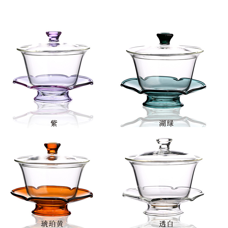Bát có nắp màu mới, dụng cụ pha trà thủy tinh borosilicat cao, cốc pha trà, cốc tam tài thủy tinh chịu nhiệt độ cao