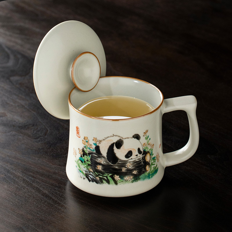 Cốc gốm sứ gấu trúc sáng tạo Ruyao cốc uống nước văn phòng gia dụng cốc pha trà tinh tế cao cấp