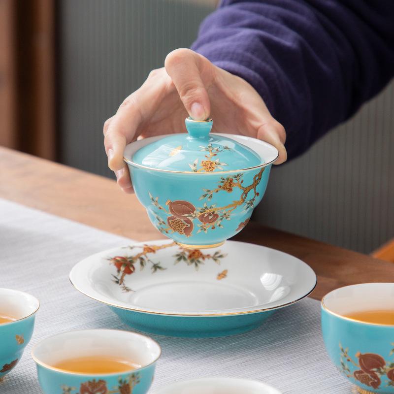 Bộ ấm chén trà cao cấp 2025 mới, sang trọng, gốm sứ cao cấp, kiểu Kung Fu, gồm chén, ấm, hộp quà tặng