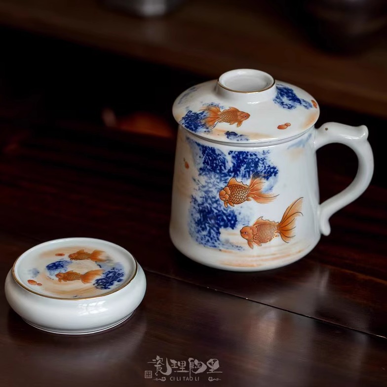 Gốm sứ Li Yufengyu Cốc pha trà gốm sứ tách trà tách nước Cốc sứ có nắp Cốc sứ có tay cầm