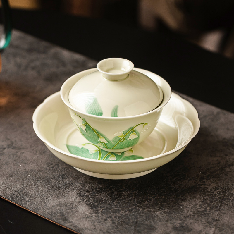 Vẽ tay ngọc lan cốc trà cốc trà gốm sứ có nắp bát pha trà kung fu dung tích lớn không nóng đơn