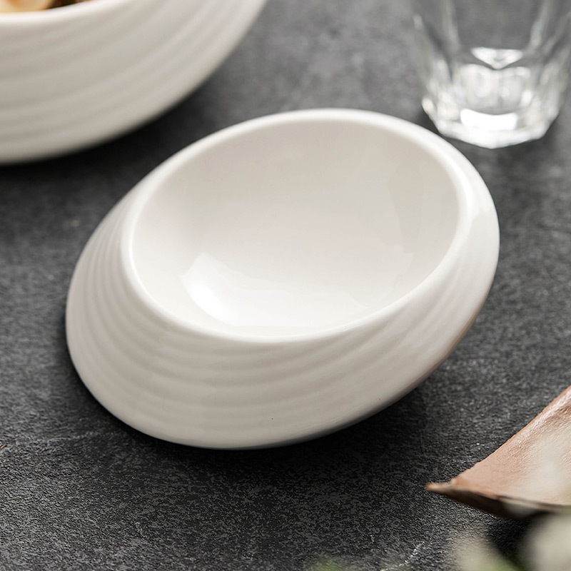 Đĩa hình đặc biệt gốm sứ sọc ngang Đĩa món ăn gia dụng Đĩa bát canh đặc biệt Bộ đồ ăn món ăn khách sạn cao cấp Đĩa hai lớp hình đặc biệt