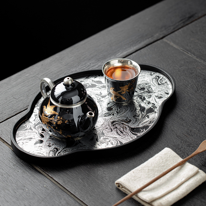 Khay pha khô sơn mài lớn giả cổ bàn trà nhỏ gia dụng khay trà đơn giản hiện đại Khay trà phụ kiện trà