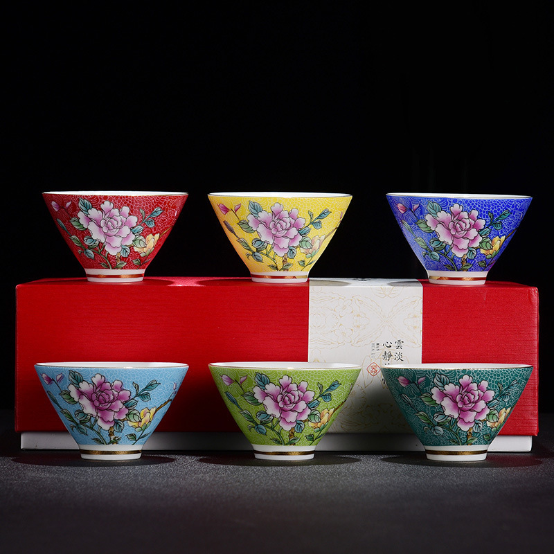 Cốc trà tráng men màu cốc chủ nhân gốm sứ cốc trà phục cổ Jingdezhen cốc trà đơn hộp quà tặng lưu niệm
