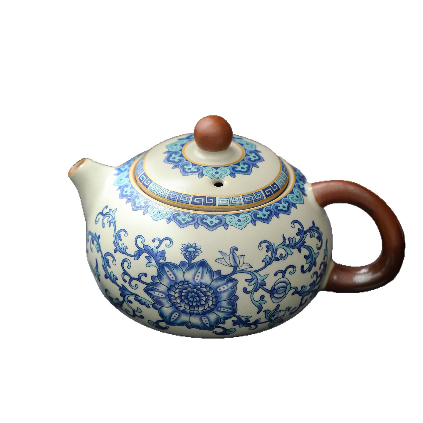 Nồi Xishi lò Ru màu xanh và trắng, sứ Ru gia dụng cao cấp với men crackle, thích hợp pha trà với bộ lọc lỗ bóng, bộ ấm trà Kung Fu đơn.