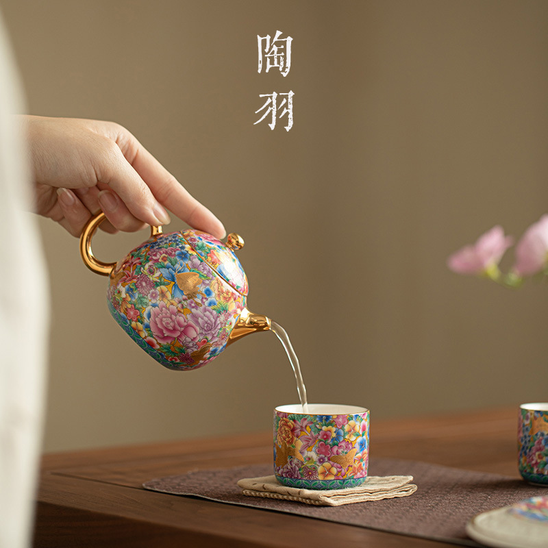Bộ ấm chén men cổ, một ấm hai chén, ấm trà gốm sứ gia dụng, chén trà, bộ trà kung fu, hộp quà tặng