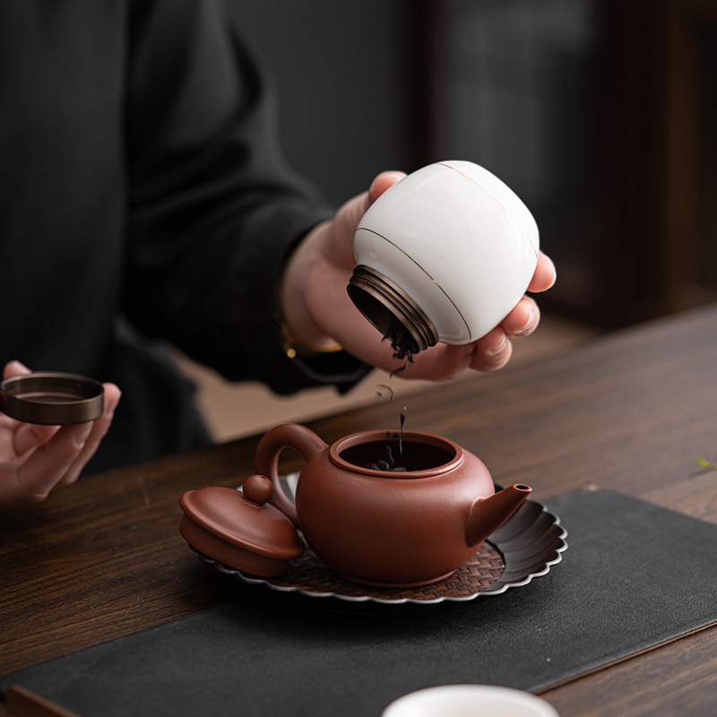 Ngọc Dương Ngọc Trắng Sứ Hợp Kim Nhôm Hợp Kim Nhôm Bình Trà Di Động Du Lịch Nhỏ Kim Loại Xoắn ốc Bình Lưu Trữ Bình Hộp đựng Trà