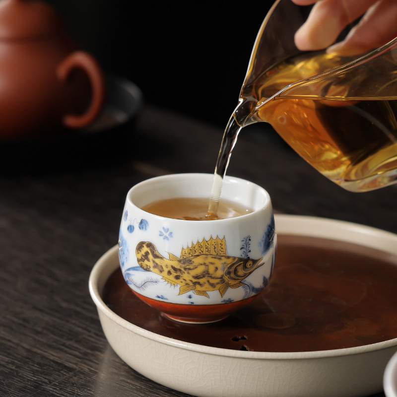 Cốc thiền hình tảo cá tráng men soda cốc trà cốc chủ nhân cốc trà cao cấp tinh tế gia dụng cốc trà bộ trà Kung Fu cốc trà