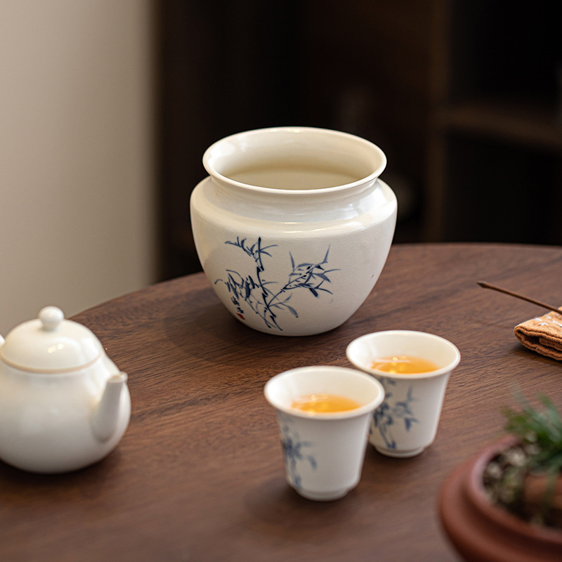 Soda men vẽ tay tre xây nước gốm sứ thùng trà cặn trà bát nước trà phụ kiện bộ trà gia dụng kiểu Trung Quốc rửa trà dung tích lớn
