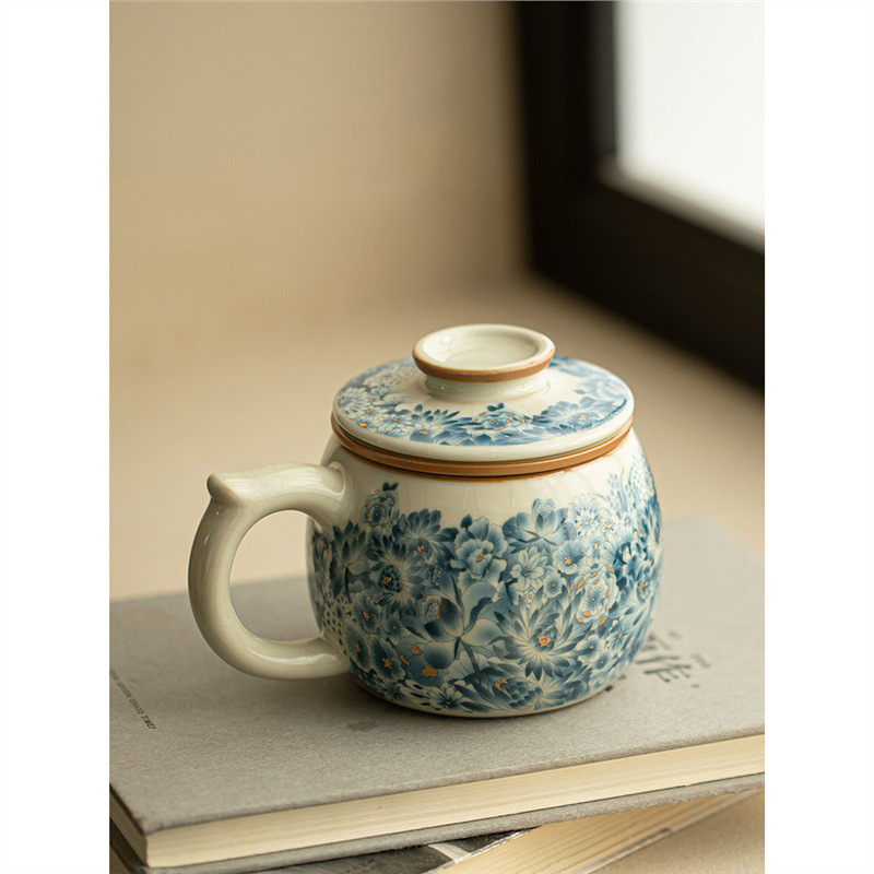 Cốc pha trà lọc gốm sứ Ru Kiln Jinwanhua Cốc pha trà tách trà cốc văn phòng có nắp chuyên dụng cá nhân