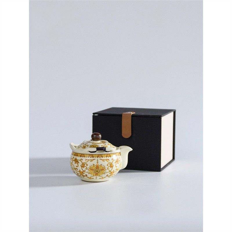 Bộ ấm trà du lịch lò Ru màu be, một ấm hai cốc, cốc khách nhanh di động ngoài trời, bát pha trà chống bỏng