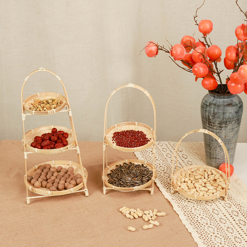 Kho lò nướng bánh tre đan thủ công bày bàn ăn trái cây lưu trữ đám cưới giỏ xách một lớp khay đa năng