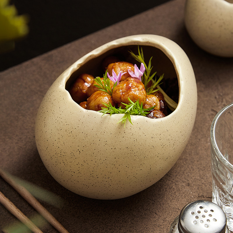 Bát gốm vỏ trứng nổi tiếng trên mạng, bộ đồ ăn nhà hàng đặc sản sáng tạo, đĩa ăn nghệ thuật, món ăn phân tử, bát tráng miệng, bát trứng hấp