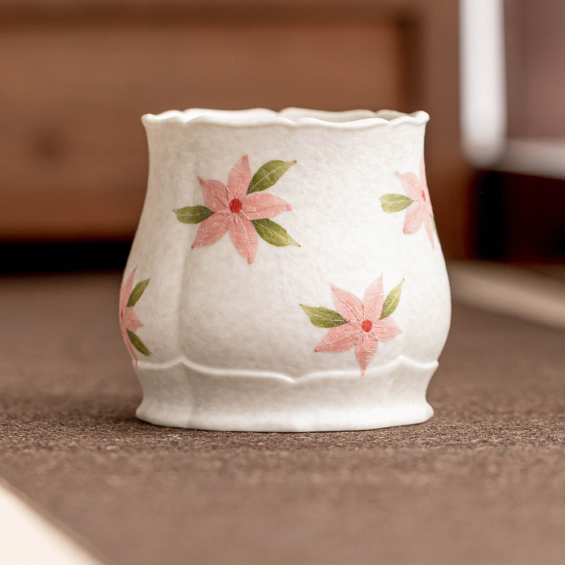 Cốc hoa anh đào trắng, cốc hoa sen, cốc gốm sứ cao cấp, cốc chủ nhân, cốc uống trà kiểu Trung Quốc chuyên dụng cá nhân, cảm giác cao cấp