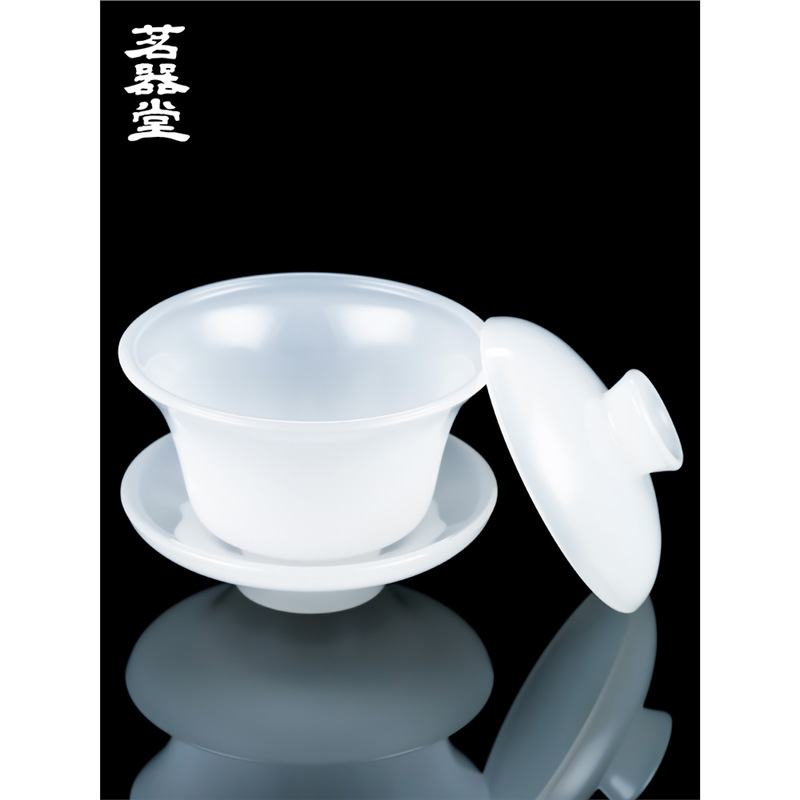 Bát có nắp sứ ngọc bích loại băng bát pha trà tam tài cốc trà ngọc bích cỡ lớn thủy tinh gốm sứ dụng cụ trà Kung Fu thủy tinh gia dụng