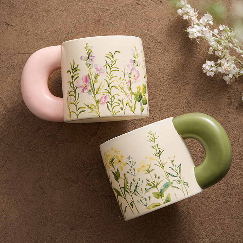 Cốc gốm tai to cốc mug giá trị cao cho nữ cốc uống nước mùa hè gia dụng cốc văn phòng cặp đôi cốc cà phê