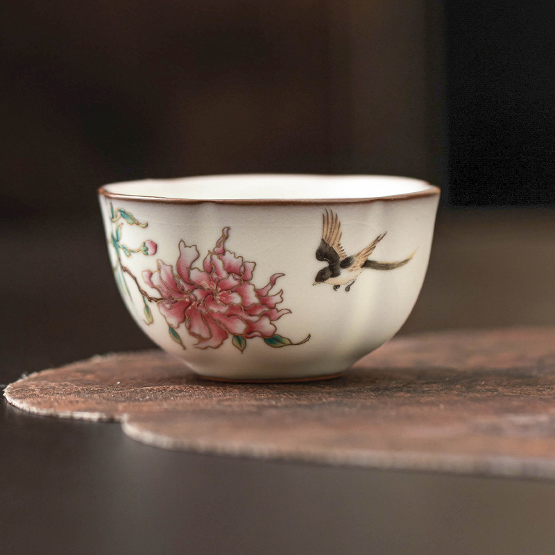 Cốc trà Kung Fu Ruyao, cốc chủ, cốc đơn, cốc trà có thể mở, thạch mỡ lợn, hoa mẫu đơn, cốc miệng hoa nhỏ, cốc trà
