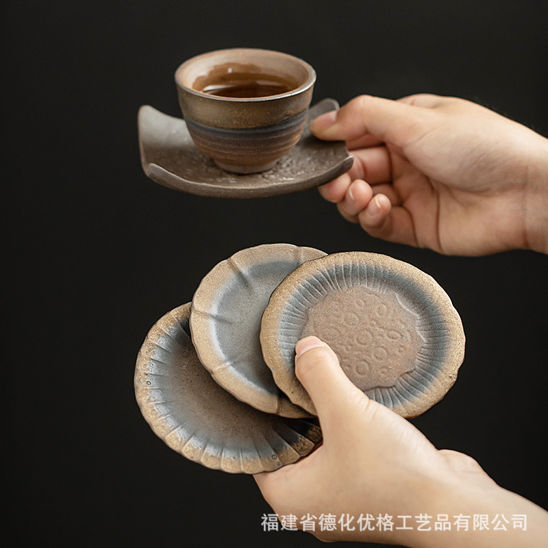 Lót tách trà cổ xưa, lót ly, lót cách nhiệt, gốm sứ cổ điển kiểu Nhật, men sắt, mạ vàng, phụ kiện trà Kung Fu, đĩa đựng cốc