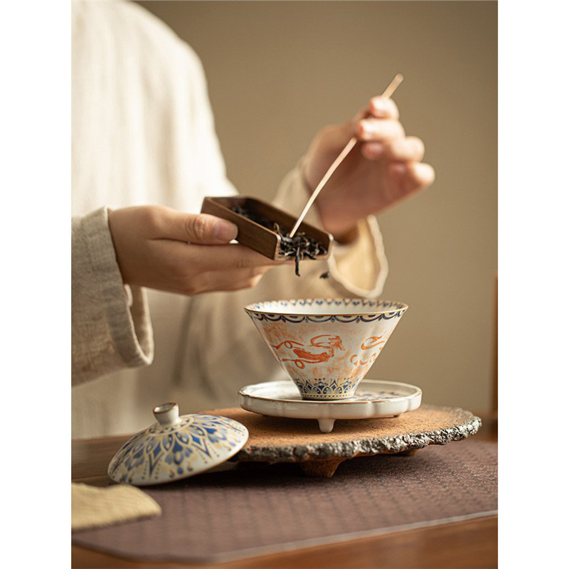 Mô phỏng lò Song Ru Đôn Hoàng đội mũ bay tam tài bộ trà kungfu gia dụng chống bỏng bát trà gốm sứ dung tích lớn