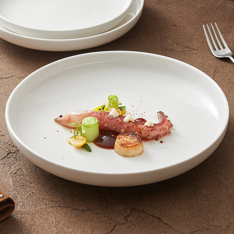 Đĩa phẳng bằng sứ trắng Dehua Đĩa đĩa gia dụng Đĩa ăn phương Tây cao cấp Đĩa bít tết mì Ý Đĩa bộ đồ ăn khách sạn Đĩa nông