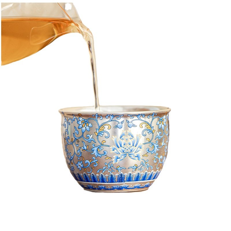 . Cốc chủ nhân mạ bạc hoa sen rối, cốc nước, cốc trà, cốc đơn đầu F cao, trà cao cấp sức chứa lớn chuyên dụng cá nhân