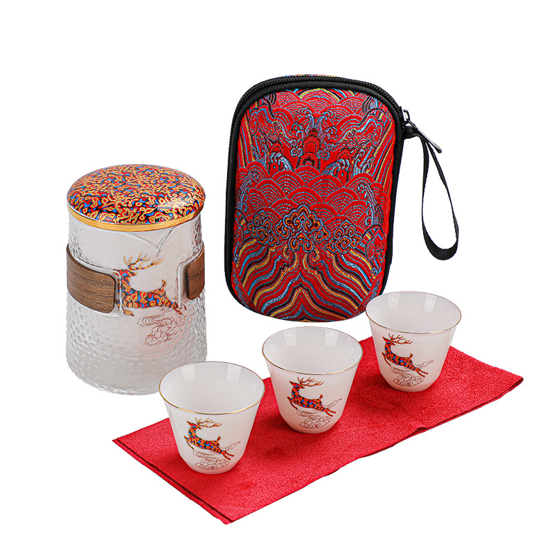 Du lịch di động một con nai có bạn, cốc khách nhanh, một ấm Ba cốc, Bộ ấm trà Kung Fu, ấm pha trà đơn giản