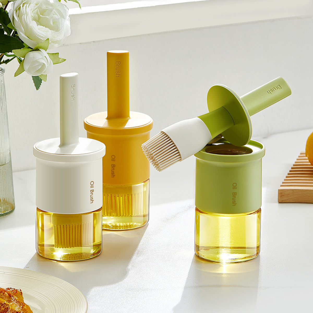 Bàn chải dầu Youshi Bàn chải dầu chai gia dụng có chai bánh kếp nhà bếp Bàn chải dầu Silicone cấp thực phẩm Bàn chải dầu nướng và nướng tích hợp