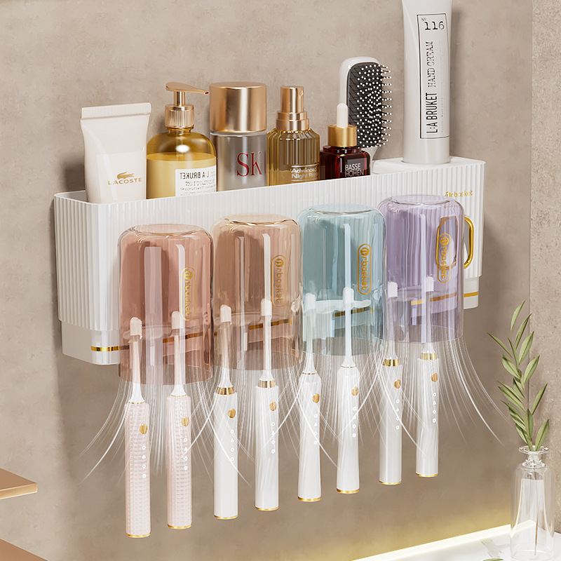 Giá để bàn chải đánh răng sang trọng nhẹ treo tường không đục lỗ trong phòng tắm đánh răng cốc dụng cụ Răng Giá treo cốc đựng đồ gia dụng