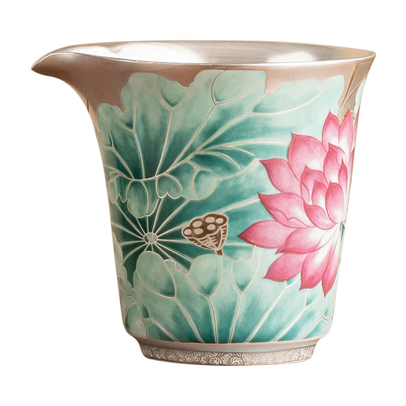 Cốc công bằng ánh trăng ao sen mạ bạc 999 cốc trà cao cấp gia dụng cốc công bằng gốm cổ điển Trung Quốc đơn