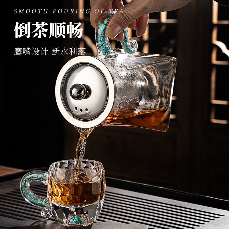 Ấm trà màu ngọc lam dụng cụ pha trà ấm pha trà thủy tinh pha lê dung tích lớn dụng cụ pha trà tách trà hoa