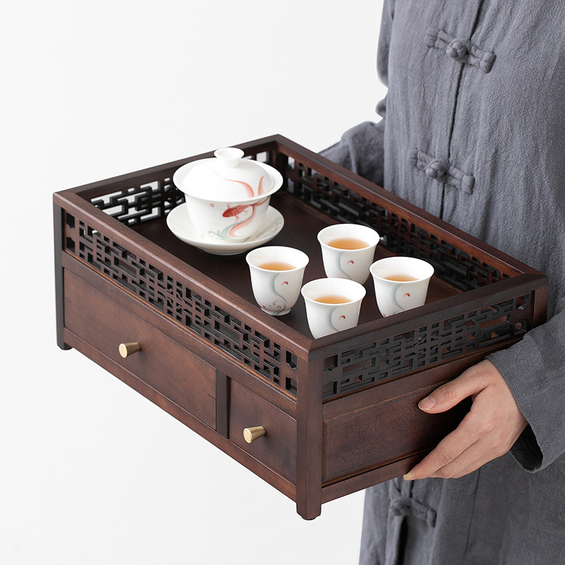 Giá để đồ Hàng rào gỗ óc chó, tủ đựng đồ, Hộp đựng trà Pu'er, trang trí trà đạo cổ điển kiểu Trung Quốc