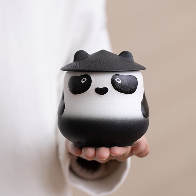 Bình đựng trà gấu trúc, bình đựng trà cầm tay chống ẩm gốm sứ sáng tạo gia dụng, bình đựng trà rỗng