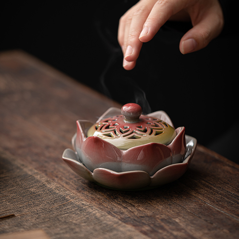 Lư hương đĩa hoa sen gốm sứ, lư hương Trầm Hương gỗ đàn hương gia dụng, lư hương, đồ trang trí hương liệu sáng tạo, phụ kiện hương đạo