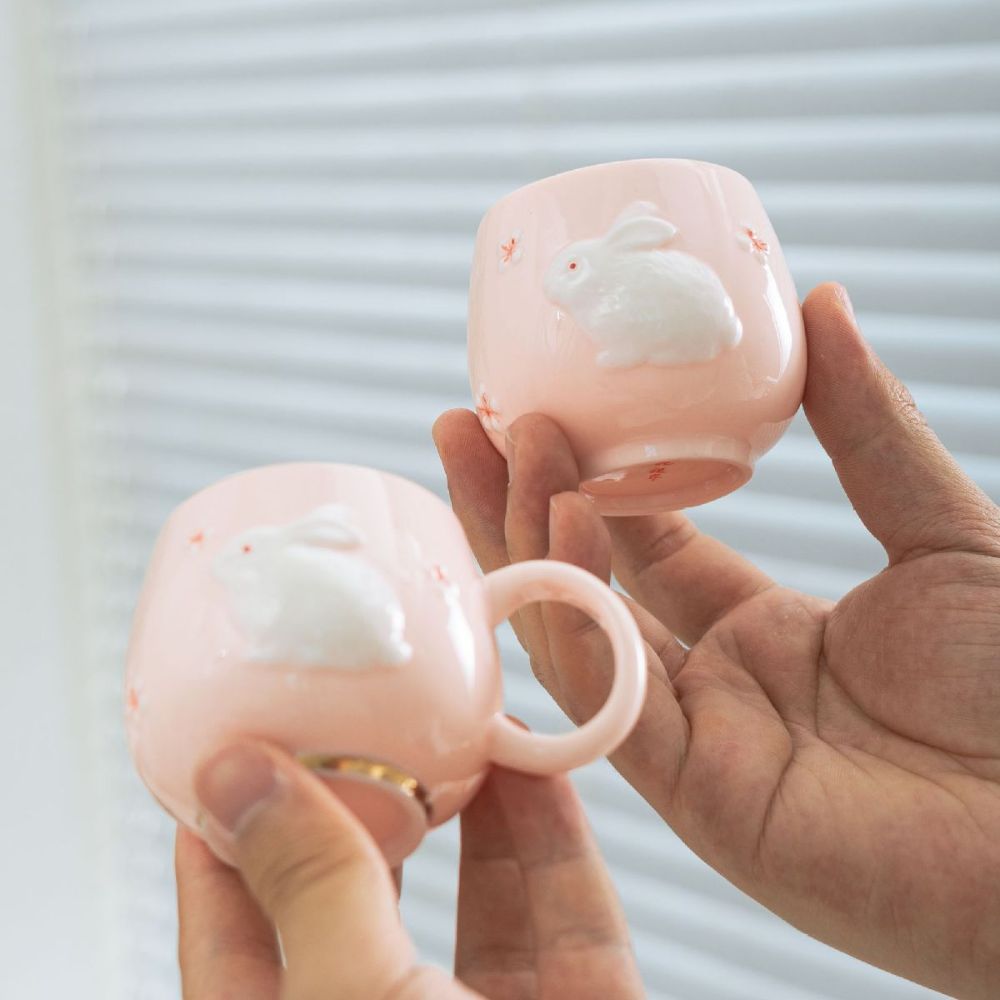 Cốc Cà Phê Cốc Nước giá trị cao cốc thỏ phù điêu cô gái màu hồng đáng yêu Cốc Cốc Cốc Cốc Cốc Cốc Gốm Sứ Bộ trà Kungfu cốc chủ nhân