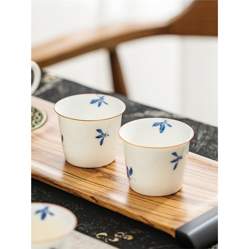 Cốc trà hoa lan hồ điệp sứ trắng vẽ tay tinh khiết cốc trà gốm sứ cốc chủ nhân chuyên dụng cá nhân cốc trà cốc trà gia dụng