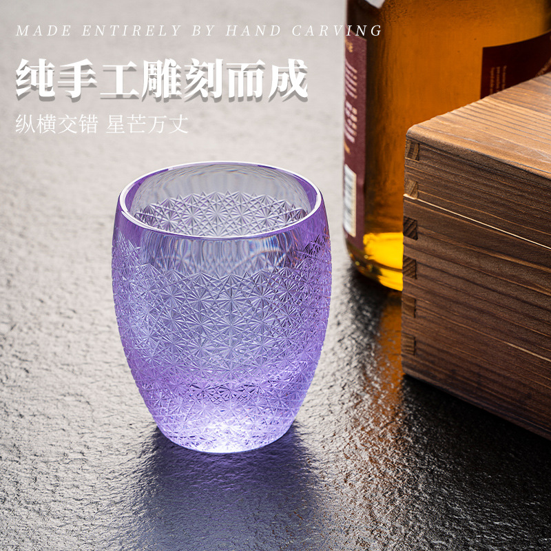 Ly rượu whisky pha lê Edo Kiriko, ly rượu thủ công Nhật Bản, ly rượu khắc sâu hình sao, ly đá cao cấp