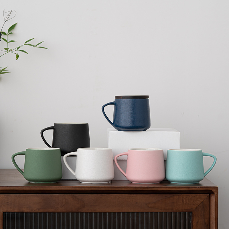 Cốc cà phê Putiao cốc ăn sáng Cốc gốm sứ có nắp cốc uống nước cá nhân dung tích lớn văn phòng đơn giản Hộp quà