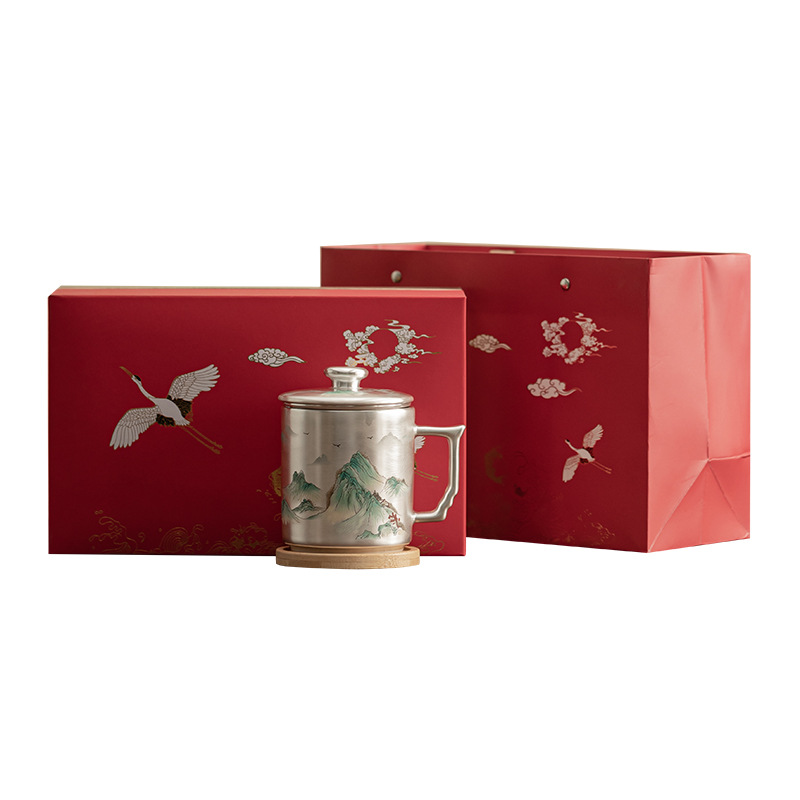Hàng ngàn dặm giang sơn mạ bạc cốc văn phòng gia dụng cốc pha trà chuyên dụng cá nhân tách trà gốm lưu niệm