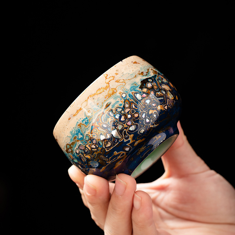 Bộ trà kung fu sơn mài men ngọc cao cấp dùng trong gia đình, cốc lớn, cốc đơn thủ công, cốc trà tích hợp, cốc gốm để tặng quà