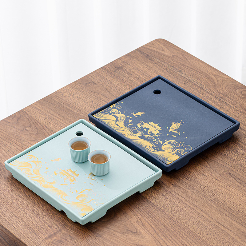 Khay trà gốm sứ Kung Fu thời trang Tử Cấm Thành, phòng khách gia dụng, bàn trà pha khô kiểu trữ nước kiểu Trung Quốc sang trọng hiện đại