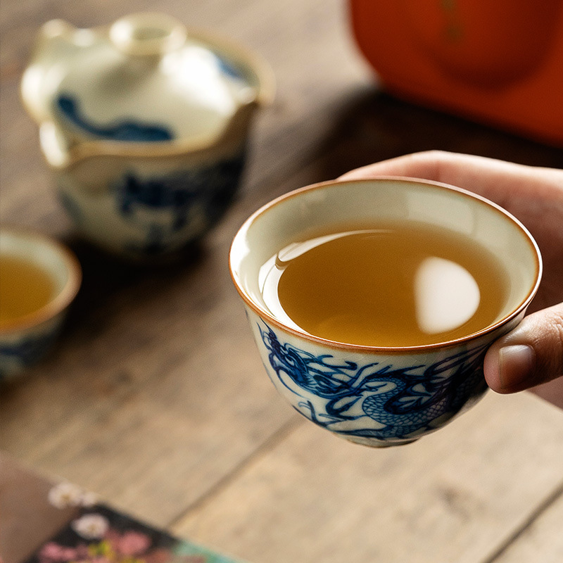 Ruyao Kuaike Cup Bộ trà du lịch Một ấm Ba cốc Bộ trà cắm trại ngoài trời Thiết bị uống trà gốm di động