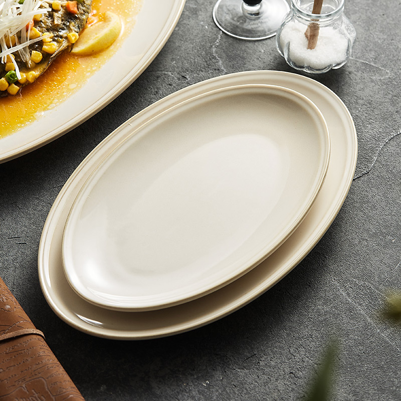 Đĩa cá gốm biến đổi Lò Vàng, đĩa Cá hấp gia dụng, đĩa ăn thương mại cao cấp, Đĩa ăn hình bầu dục, đĩa lớn