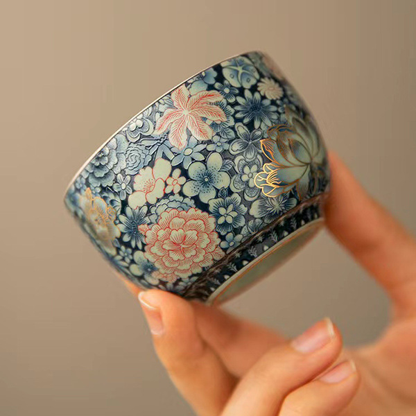 Cốc trà Thiền lò Ru màu xanh và trắng kiểu Trung Quốc cốc chủ nhân cốc trà men phong cách Trung Quốc cốc đơn trà cao cấp