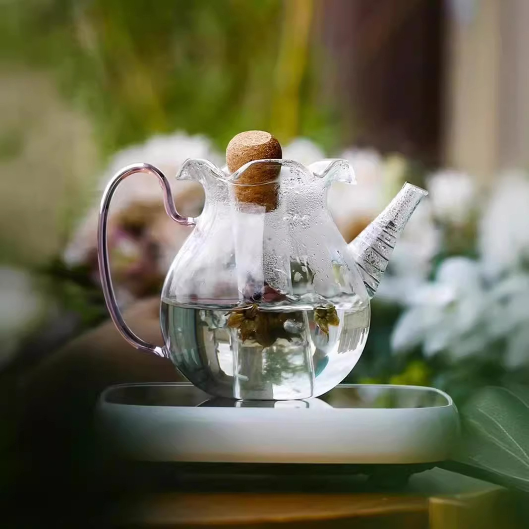 Ấm thủy tinh Huakou, nút gỗ, máy pha trà ống nghiệm, ấm trà trắng Pu'er chịu nhiệt, ấm trà pha trà sáng tạo