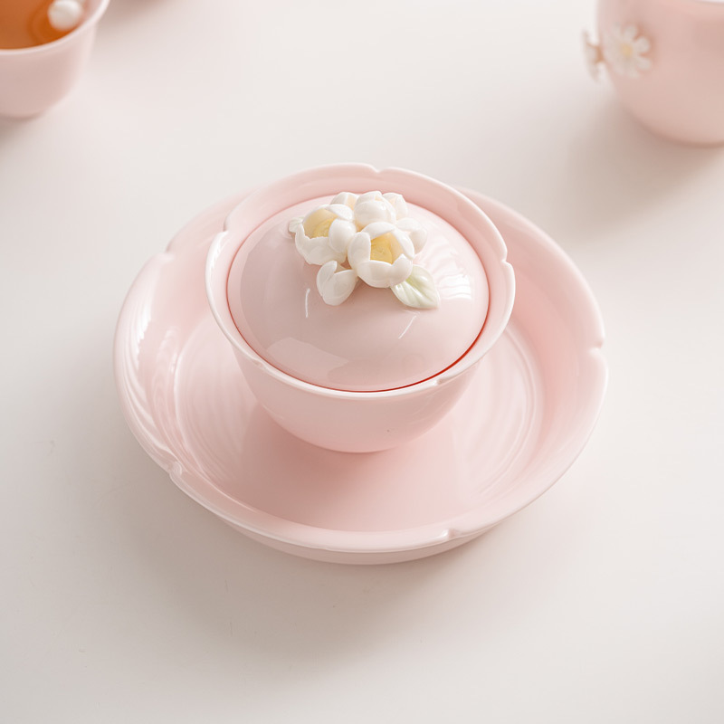 Bột đào nhào Hoa tam tài Bát trà cốc trà Bộ Trà Công Phu gốm sứ gia dụng cao cấp pha trà Bát cỡ lớn