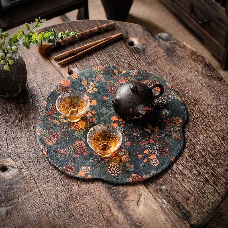 Phong cách Trung Quốc Trà Thiền thổ cẩm Hoa Thu hải đường khô tấm lót trà không thấm nước Tấm lót bàn trà cổ điển vải nghệ thuật Tấm lót bàn trà