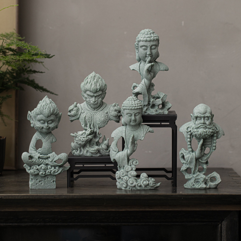 Đồ trang trí chơi trà thú cưng trà cát xanh, đồ trang trí bàn trà phòng khách nhân vật sáng tạo Ngộ Không Pháp Như Lai